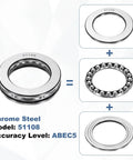 Two uxcell thrust ball bearings, 51108, chrome steel, 40mm bore, 60mm OD, 13mm thick, ABEC5
