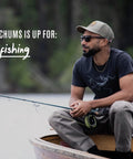 Man fishing on a boat wearing sunglasses with Lightweight Stainless Steel Cable Eyewear Retainer Keeps Your Shades Close All Day Easy Fit For Most Frames With Universal Attachments For Men And Women Black.