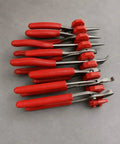 Set of pliers with red handles in Modular Magnetic Pliers Organizer With Adjustable Tool Holder Rack For Pliers Cutters Wrenches And Hand Tools, Garage Workbench Storage Made To Tidy Up Your Space, Grab And Go, Space Saving Green