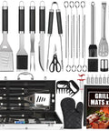 38 Piece Stainless Steel BBQ Grill Tools Set With Aluminum Case Thermometer Grill Mats Meat Injector Basting Brush