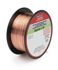 MIG Welding Wire L-56.035 Copper Coated Mild Steel on 2 lb Spool shown at angle for Smooth Arc Welds, Auto Body Use