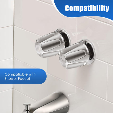 Two Piece Shower Knob Replacement Kit For Pfister Verve Tub And Shower Hot And Cold Handles Five And A Half Inch High Cartridge 12 Tooth Broach Stem Brushed Nickel Finish Easy Install Faucet Handle Trim showing compatibility with shower faucet