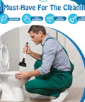 A man using Heavy Duty Bulk Toilet Plungers 10 Pack Rubber Suction Cup Drain Pump With Plastic Handle Clog Remover Bathroom Supply.