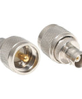 Two silver BNC Female To UHF Male PL259 RF Coaxial Adapter 2 Pack for CB Ham Radios shown with knurled grip design.