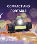 Ultra Lightweight Magnetic LED Work Light And Rechargeable Headlamp for mechanics and DIYers, shown as compact and portable.