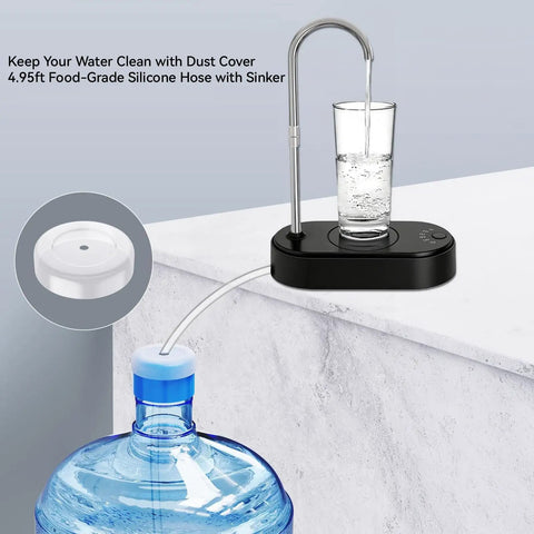No Hassle 5 Gallon Water Bottle Dispenser for Countertop with USB Rechargeable Pump Automatic One Touch 6 Dispense Modes