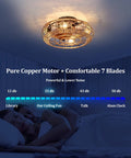 Woven Flush Mount Caged Ceiling Fan With Lights Remote Control 20 Inch Hemp Rope Rattan Enclosed Ceiling Fan Light