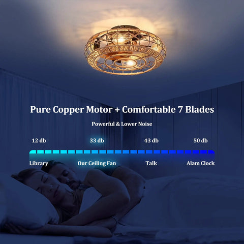 Woven Flush Mount Caged Ceiling Fan With Lights Remote Control 20 Inch Hemp Rope Rattan Enclosed Ceiling Fan Light