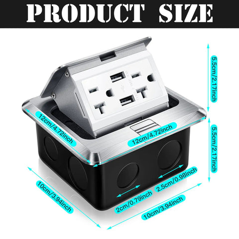 Two Pack Pop Up Floor Electrical Outlet Cover Kit With USB Charger 4.8A and 20 Amp Capacity Weatherproof Tamper Resistant Receptacle