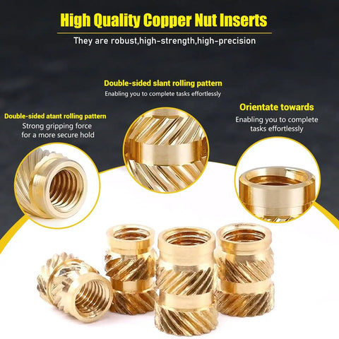 Brass Heat Set Threaded Inserts Kit For Plastic And 3D Printing, 350 Pcs M2 To M6 Female Knurled Nuts With Metric Threads