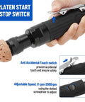 Close-up of Air Tire Repair And Polishing Kit with 2500 RPM buffer, highlighting start stop switch and safety features.