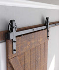 Heavy Duty Sliding Barn Door Hardware Kit In Black For Smooth Quiet Operation And Easy Installation, installed view