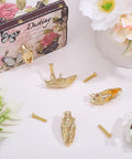 Sweet Cicada Style Golden Brass Cabinet Knobs Four Pack For Fresh Kitchen And Bedroom Upgrade, golden insect design, 1.87 inches long each.