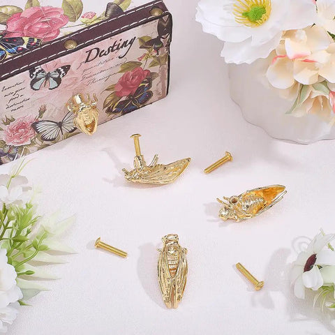 Sweet Cicada Style Golden Brass Cabinet Knobs Four Pack For Fresh Kitchen And Bedroom Upgrade, golden insect design, 1.87 inches long each.