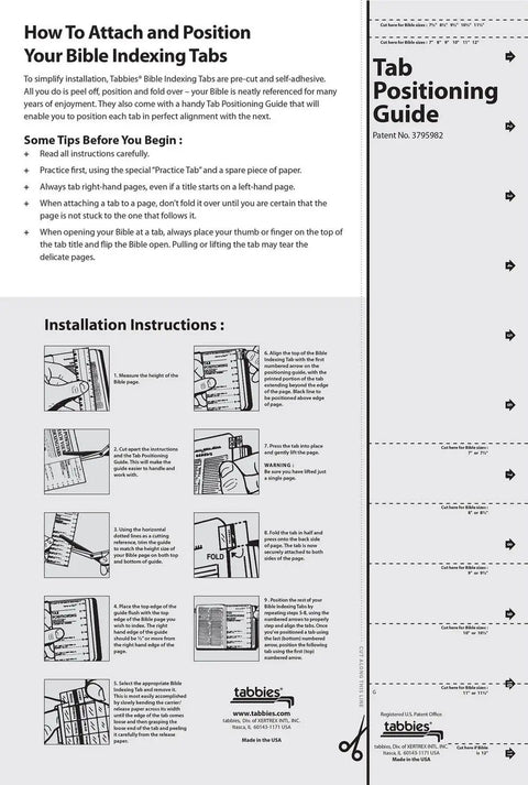 How To Attach and Position Your Bible Indexing Tabs instructions guide with detailed placement tips for Slick Forest Camo Bible Tabs.