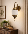 Single Wall Sconce Lamp Modern Design with Frosted Glass Shade for Hallway Entryway Living Room Antique White Finish Metal Fixture E27 Socket, vintage style lamp