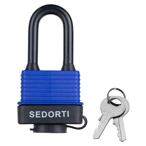 Colorful Waterproof Padlocks Set With Blue Covered Laminated Steel Locks Keyed Alike By Color Same Key For Outdoor Storage Units Garages Sheds Trailers Lockout Tagout Ready Long Shank Heavy Duty Locks Pack Of 12