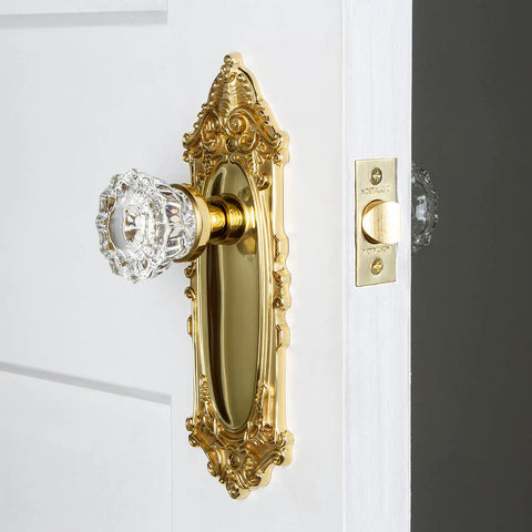 Victorian Plate And Interior Crystal Door Knob For Large Doors With Decorative Fluted Crystal Knob And Matching Plate