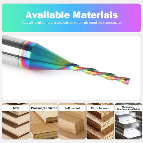 One Sixteenth Inch Downcut CNC Router Bit With Quarter Inch Shank, Extra Long Life TAC Coating, Carbide Spiral End Mill For Woodworking