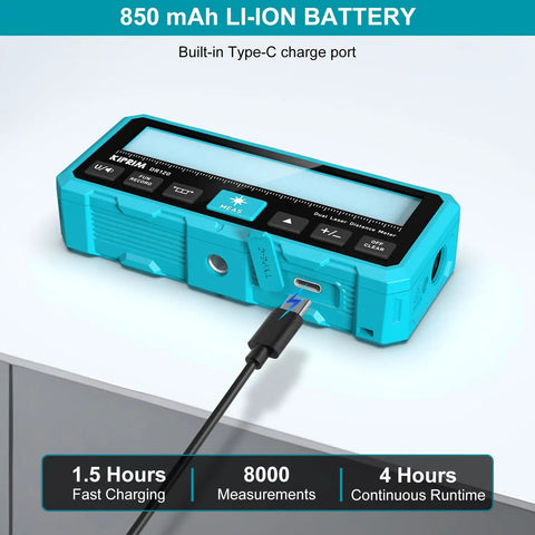 Dual Laser Distance Meter With Bidirectional Laser Emission And Vertical Laser Line Electronic Level Measures in blue, with Type-C charging port