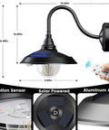 Solar Powered Outdoor Barn Light With Remote And Motion Sensor Aluminum Gooseneck Wall Light Waterproof Vintage Farmhouse Style