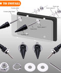 Hella Dope 4 Pack Spiked License Plate Bolts And Tough Frame Screws For Your Badass Ride Made From Solid Stainless Steel And Aluminum Alloy In Gloss Black installation guide with components