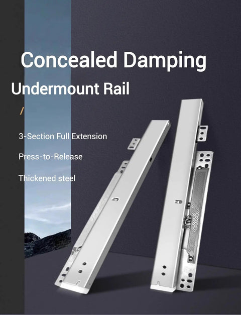 Soft Close Undermount Drawer Slides 8 To 30 Inch Full Extension With Lock, Heavy Duty 60Kg Capacity, Nearly Invisible Rails For Smooth Quiet Operation, Ideal For Cabinets And Pianos And Other Furniture Upgrades, thickened steel