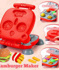 3 In 1 Dough Set With 59 Pieces For Kids Ages 3 And Up Ice Cream Maker Noodle Machine Burger Maker Kitchen Creations Craft Kit Fun Food Play Toys For Boys And Girls Creative Playtime showing a red burger maker with dough molds