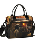 Desert Monster Insulated Lunch Bag Cooler With Detachable Shoulder Strap featuring rugged vehicle design on the front.