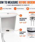 How to measure for 3 Inch Dual Flush Valve Replacement Kit For Most 2 Piece Toilets Inside Tank With Fill Valve Push Button details