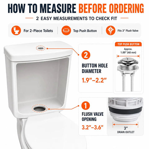 How to measure for 3 Inch Dual Flush Valve Replacement Kit For Most 2 Piece Toilets Inside Tank With Fill Valve Push Button details