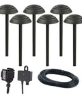 Low Voltage Cast Aluminium LED Path Lights Six Pack Kit For Outdoor Gardens Dusk To Dawn Auto On Off kit with wire and controls