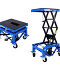 Beefy Hydraulic Motorcycle Scissor Jack Lift With Foot Step Lever And Four Wheels, Adjustable Height 13.4 to 36.2 Inches, Blue