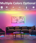 52.5ft Rainbow RGB IC LED Strip Lights Outdoor With Music Sync illuminating a living room with multiple colors and light modes.