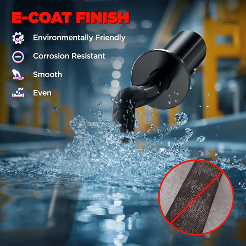 47-Inch Olympic EZ Curl Bar With 2 Spring Collars, Heavy-Duty Barbell showing e-coat finish, environmentally friendly and corrosion resistant features.