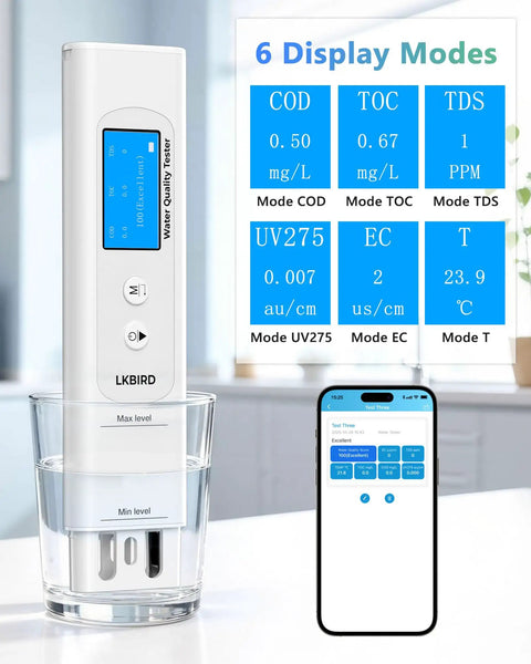 Six In One Smart Water Tester For Drinking Water With App Monitoring Digital Water Testing Kit For TDS EC Temp Display