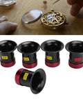 Watchmakers Loupe Set With 3X 5X 10X 15X And 20X Magnifiers Aluminum Alloy Construction next to open watch movement