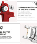 Garage Ready Hvlp Paint Sprayer Gun Kit With Five Precision Nozzles And Heavy Duty 1000Cc Cup close-up of paint flow control valve and all-copper air cap.