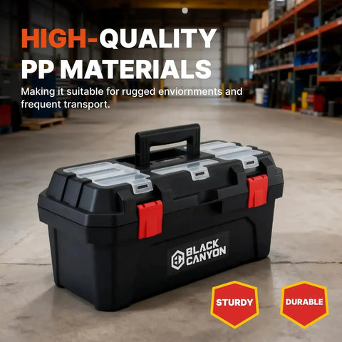 Heavy Duty 17 Inch Stackable Plastic Tool Box Carries 44 Lbs Gritty Polypropylene Shell Reinforced Latches Built Tough As Nails For Trade Pros Diy Makers And Weekend Grinders