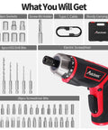 4V Cordless Screwdriver Kit With 44 Accessories, 5.65Nm Torque, 200 RPM, 5 Plus 1 Torque Settings, Dual Position Handle And LED Light