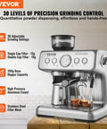 Solid Semi Automatic Espresso Machine With Built In Grinder And Large Hopper pulls crisp shots with 30 grind settings.