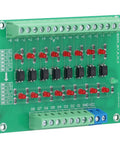 Eight Channel Optocoupler Isolation Module for PLCs 24V Input to 3V3 and 5V Logic Level Shifter Optical Isolation Board, angle view.