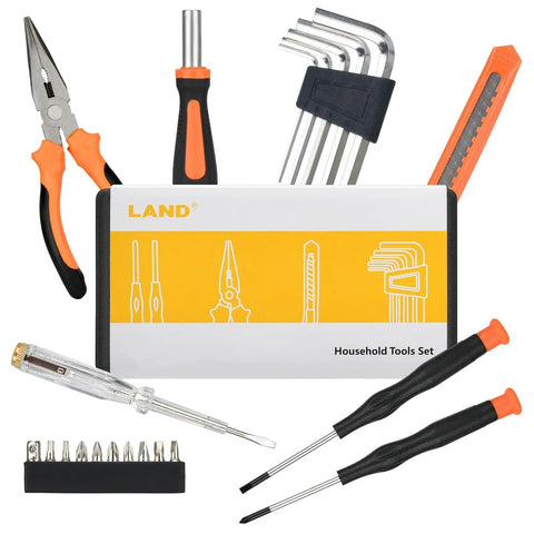 22 Piece Must Have Home Repair Tool Kit With Portable Toolbox For DIY, Home, Garage And Dorm Use, Includes Pliers, Utility Knife