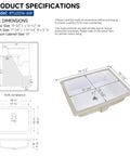 Diagram of rectangular ceramic undermount bathroom sink for vanity 20 by 16 white vitreous china with specific dimensions.