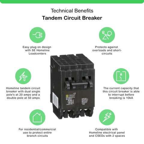 90 Amp Plug On Circuit Breaker For Homeline Loadcenters, 10kA Interrupting Capacity, Black, UL Listed, Quick Install Model HOMT2020250CP