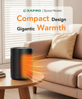 Compact Indoor Space Heater With Digital Display And Remote, 1500W PTC Ceramic Fast Heat placed on a coffee table in a cozy living room.