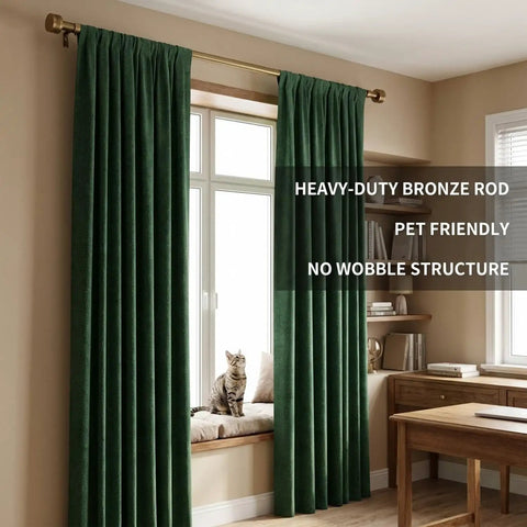Indoor setup featuring Antique Brass Curtain Rod Kit 18 To 88 Inches Adjustable One Inch Diameter Built To Last Drapery Pole No Sag Modern Look