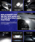 Ultra Bright 194 LED T10 W5W Bulbs Kit For License Plate Dome Map Door Courtesy Interior Lights 6500K White Installation Display