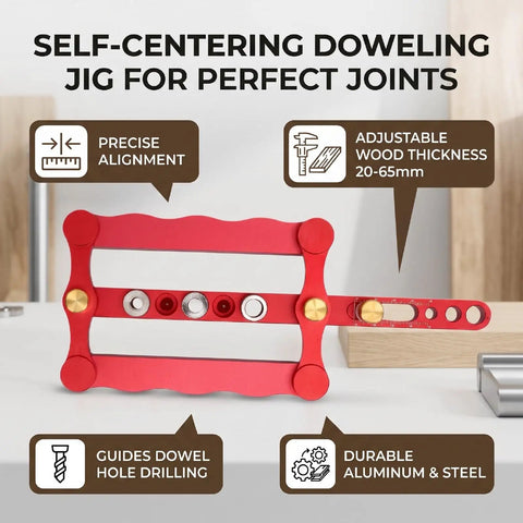 Adjustable Self Centering Doweling Jig Kit For Dead On Furniture Assembly And Heavy Duty DIY Woodworking Projects With Pro Shop Grade Clamp Drill Guide