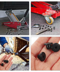 5 Piece Rubber Hydraulic Filler Plugs Set For 5 Sixteen Inch Holes Floor Oil Filler Bung And Automotive Jack Accessory Durable Heavy Duty Rubber Plug Kit For Floor Repair Leak Prevention And Hydraulic System Maintenance shown with tools and jacks